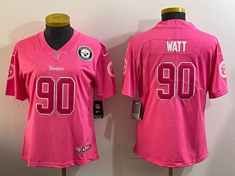 Women Pittsburgh Steelers #90 Watt Pink 2024 Nike Vapor Limited NFL Jersey style 3